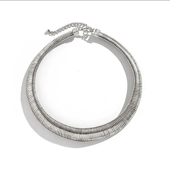 Silver Collar Exaggerated Choker Grunge Punk Spiral - Picture 5 of 7